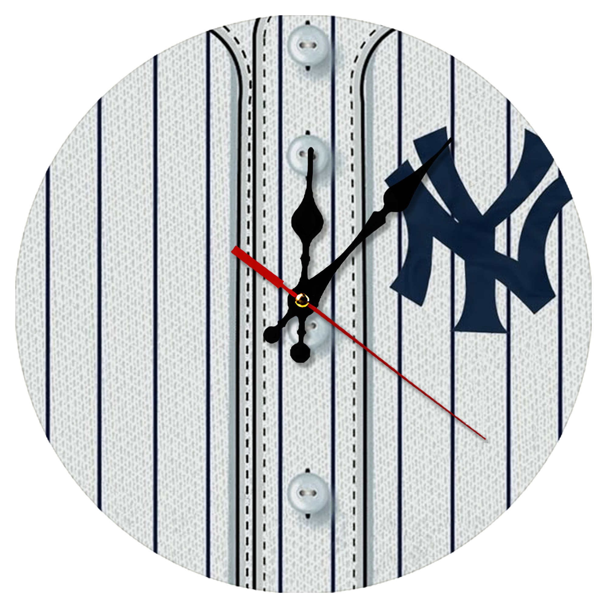 New York Yankees Pinstripe Jersey Background Silent Round Wall Clock – Modern & Stylish DIY Design, Durable Wood Construction, Easy To Install – Perfect For Office, Bedroom, Living Room, And More